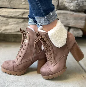 Top Moda Tan Sherpa Ankle Lug Sole Bootie thumbnail 1