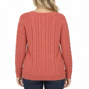 LL Bean Coral Double L Mixed Cable Cotton Crew Neck Pullover Sweater Size XL thumbnail 2