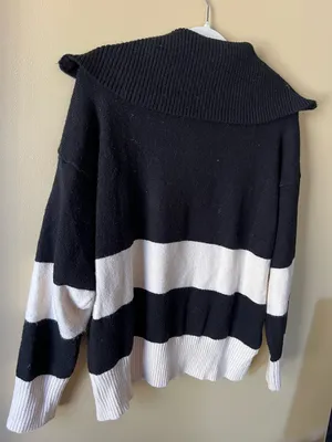 Sanctuary Black & White Striped Zip Pullover Sweater thumbnail 4