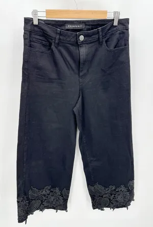 Prosperity Jeans Women 31 Black Denim Wide‎ Leg Embroidered Cotton Blend thumbnail 1