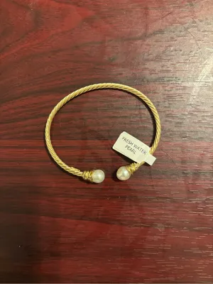 18k Gold Plated Tested Sterling Silver Open Cuff Pearl Bracelet thumbnail 3