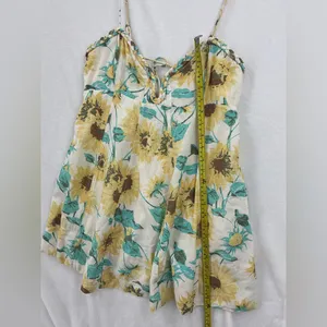 Free People Aqua and Gold Floral Lace-Trim Chemise 656 thumbnail 6
