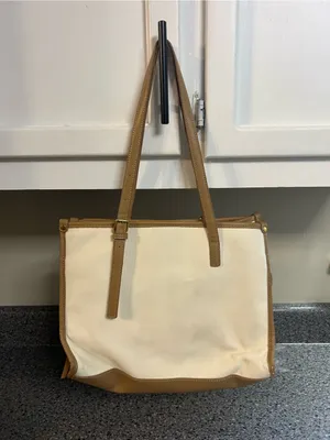 Mystique Boutique Cream and Tan Canvas Tote Bag thumbnail 4