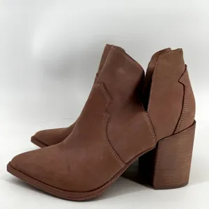 Steve Madden Chaya Pointed Toe Bootie Leather Chunky Block Heel Cutout Pink 8.5 thumbnail 4