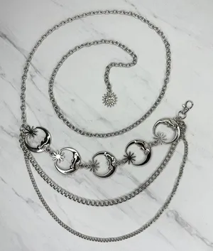 Draped Moon Star Silver Tone Chain Link Belt One Size (OS) ✨ thumbnail 1