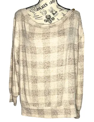 Maurices (M) Cozy Relaxed Plaid Button Long Sleeve Dolman Boat Neckline Tee thumbnail 1
