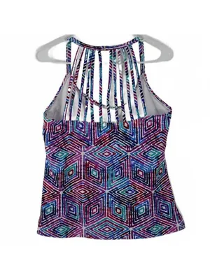 Leilani Geometric Colorful Print Strappy Tankini Top Size 12 thumbnail 4