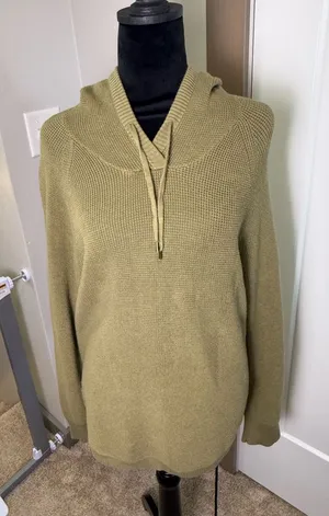 Lauren Ralph Lauren Green Olive Knit Waffle‎ Hoodie Sweater Sweatshirt XL thumbnail 1