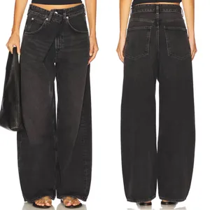Agolde Vana Fold Wide Leg Denim Jeans Black Arcane Size 25 thumbnail 2