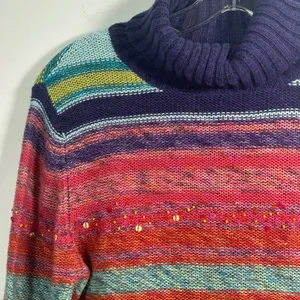 Rocket Candy Vintage Rainbow Striped Beaded Turtleneck Cropped Sweater Large thumbnail 6