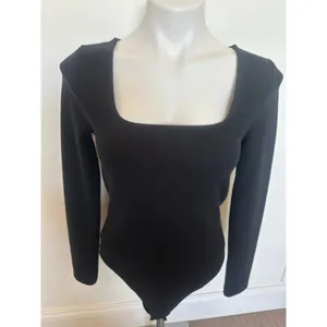 A New Day Black Ribbed Square Neck Bodysuit Medium thumbnail 2