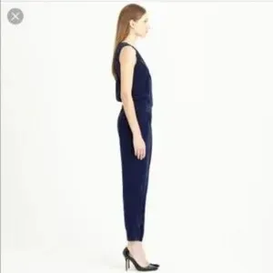 J.Crew Navy Blue Trench Jumpsuit One Piece Pants Crop Silky Sz 2 Pockets Career thumbnail 4