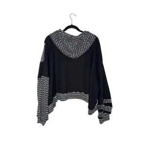 POL Waffle Knit Hoodie Womens Large Black Multi Patchwork Excellent YKT935 Boho‎ thumbnail 2