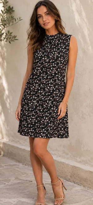 Pink Rose High Neck Mini Flowy Dress in a Floral Print Size XL - C8-100 thumbnail 1