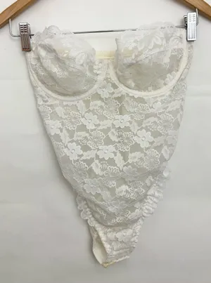 Vintage Union Made Dolores for Poirette Lace Bustier Bodysuit Ivory Lingerie 36 thumbnail 1