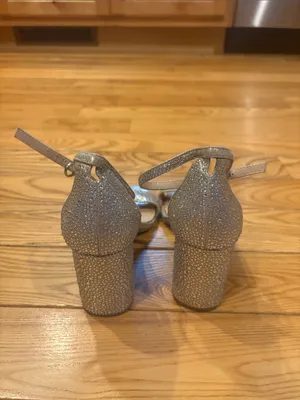 Kelly & Katie Size 6.5 Silver Jeweled Ankle Strap Block Heels thumbnail 4