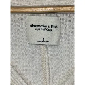 Abercrombie & Fitch Soft AF Cozy Cream Ribbed Knit Tie Front V-Neck Sweater Sz S thumbnail 5