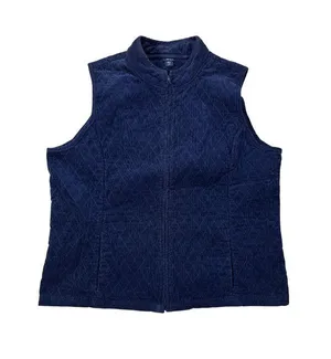 Basic Editions Womens XL Quilted Vest Navy Blue Sleeveless Zip Front thumbnail 1