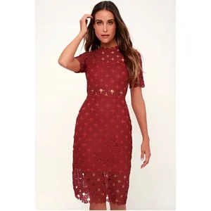 Lulus Burgundy Crochet Laced Bodycon Midi Dress Size S/ Party/ Cocktail/Formal thumbnail 2