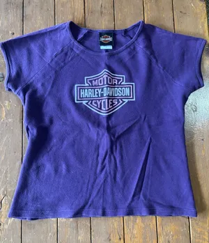 Harley-Davidson Purple Graphic Tee features a Sparkly Pink Silver Glitter Logo thumbnail 1
