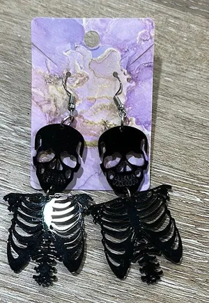 Black Skull and Skeleton Earrings thumbnail 1