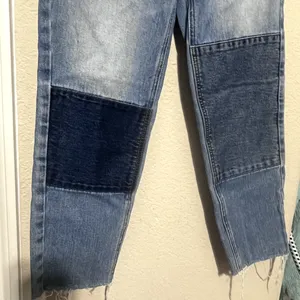 Pacsun Women's Blue Jeans size 24 Ultra High Rise Slim patchwork crop raw‎ hem thumbnail 3