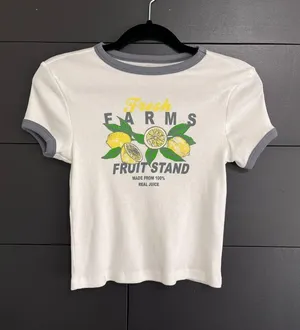 SOCIAL CULTURE Graphic Baby Tee Women’s Ribbed T-shirt Sz L NWOT thumbnail 1
