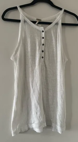 Free People Beach White Henley Ribbed Tank Top Small Cotton Coastal Beach Casual thumbnail 1