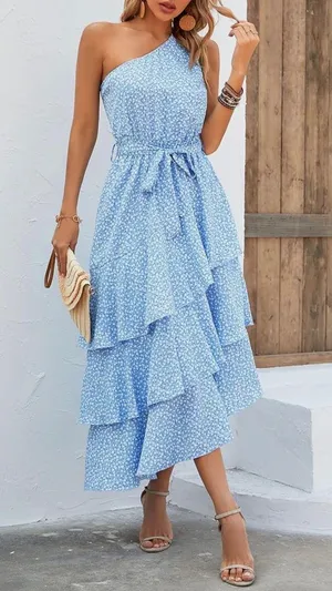 Blue Floral Dress Size M thumbnail 1