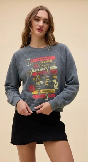 Daydreamer Music Head Shrunken Raglan Sweatshirt Size XS Green Gray thumbnail 1