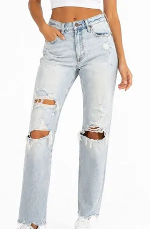Abercrombie & Fitch Simone High Rise Slim Jeans Distressed Light Wash Raw Hem 25 thumbnail 1