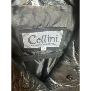 Cellini Leather Coat Stitch Mosaic Patch‎ Button Up Jacket Black Size 2X thumbnail 3