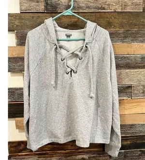 Aerie Gray Lace Up Hoodie Sweatshirt relax fit Size XL thumbnail 1