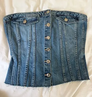 Zara strapless jean top thumbnail 1