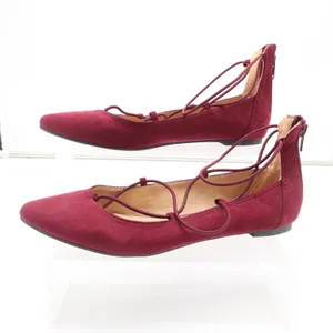Report Flats Womens 7.5 Bell Burgundy Lace Up Pointed Toe Faux Suede Excellent thumbnail 2