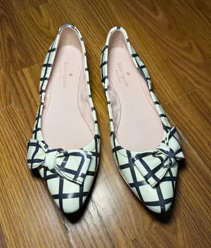 Kate Spade "Suki" Leather Plaid Bow Flats Preppy Minimalist Size 7 thumbnail 1