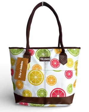 Citrus Fruit Print Large Insulated Lunch Tote Zipper Cooler Bag NWT thumbnail 1
