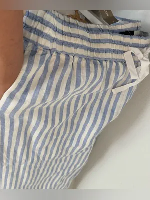 J Crew Wide Leg Cropped Linen Pant Pull On Striped Coastal Relaxed NWT XL T thumbnail 4