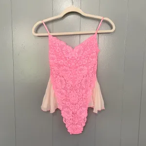 NEW Free People HAH Pink Rose Quartz Maid to Wear Fluttery Lace Bodysuit S thumbnail 3