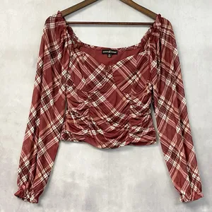 Almost Famous Womens Plaid Mesh Corset Top M Ruched Milkmaid Y2K Grunge Coquette thumbnail 1