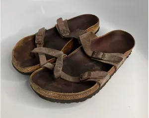 Birkenstock Mayari Sandals Womens 40 Brown Good Oiled Leather Toe Loop Slide thumbnail 1