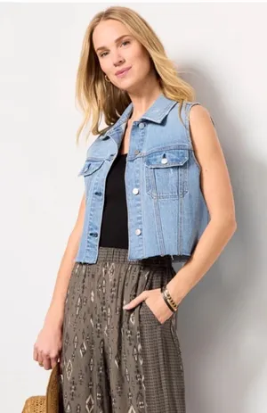 Evereve Denim Vest - Light Blue Wash, Distressed, Cropped - Size Small thumbnail 1