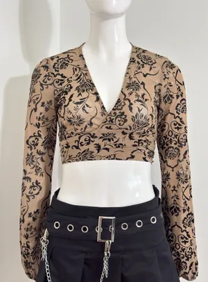 Windsor Crop Top XS Whimsigoth Goth 90s Boho Dark Romantic Burnout Babydoll Sheer thumbnail 1