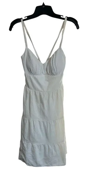 Hollister‎ White Linen Blend Tiered Mini Dress Casual Summer Size M thumbnail 1