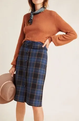 Anthropologie Maeve Bernadette Button-Front Midi Skirt Tartan Plaid thumbnail 1