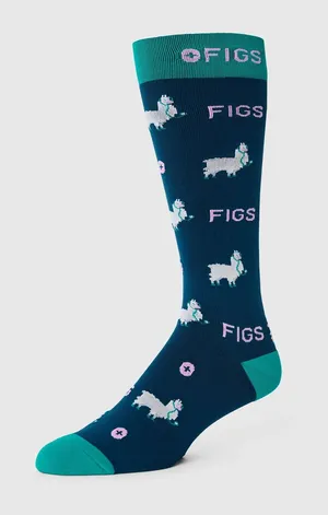 Unisex Figs Compression Socks- Trauma Lllama Deep Reef- large thumbnail 1