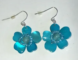 Turquoise Color Shell Flower Drop Earrings Blue thumbnail 1