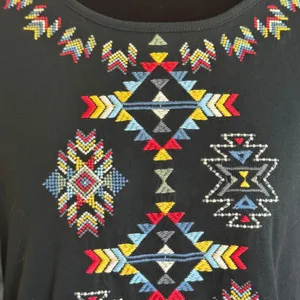 Savanna Jane Womens‎ Small Black Southwestern Embroidered Fringe Hem Top Blouse thumbnail 6