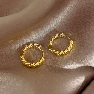 15mm Twist Small Gold Hoop Earrings for Women thumbnail 1