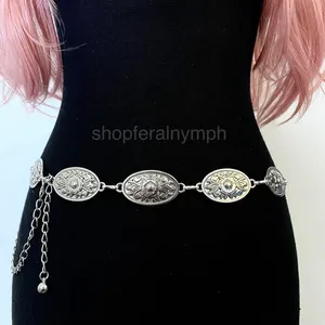 Silver Y2K Western Floral Oval Concho Chain Belt, Fits 25-44 Inches, X7GA1363 thumbnail 2